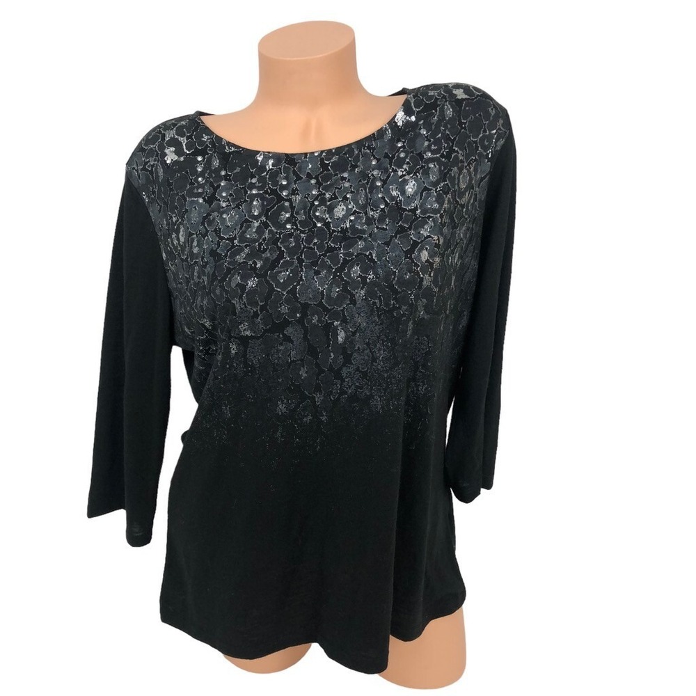 White Stag‎ Metallic Embellished 3/4 Sleeve Shirt Size XL Sweater Top Artsy